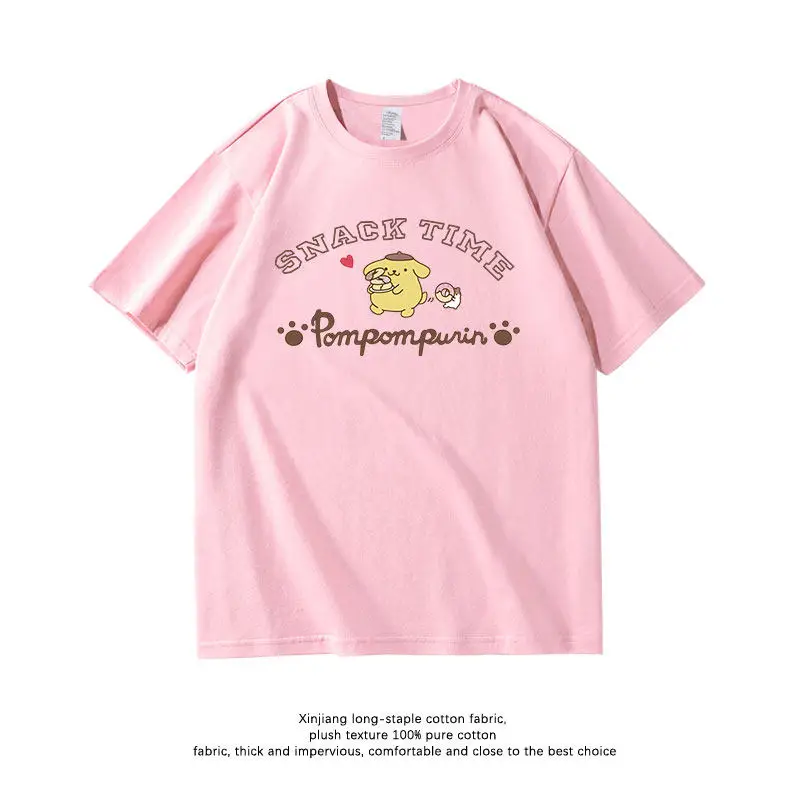 

Children's T-shirt New Pink Sanrio Pudding Dog Pure Cotton Cartoon Print Fashionable Loose Parent-child Outfit Short Sleeved