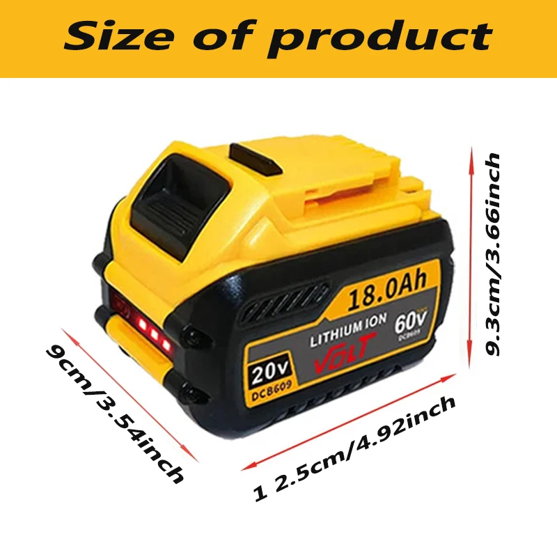 For Dewalt FLEXVOLT 20V/60V MAX Battery 18Ah DCB609 Lithium-ion DCB606 DCB612 DCB609 DCB205 DCB200 DCB182 Batería for Dewalt 20V