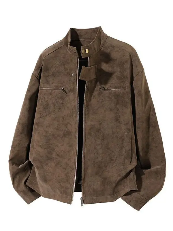 

Мужская свободная куртка из искусственной кожи в американском повседневном стиле, с декоративными пуговицами, прямого кроя