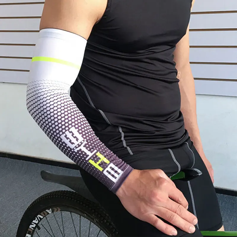 1 ペアアームスリーブ UV 保護冷却スポーツ圧力スリーブアンチスリップアイスシルクアーム日焼け止めサイクリングアームカバー男性女性のための