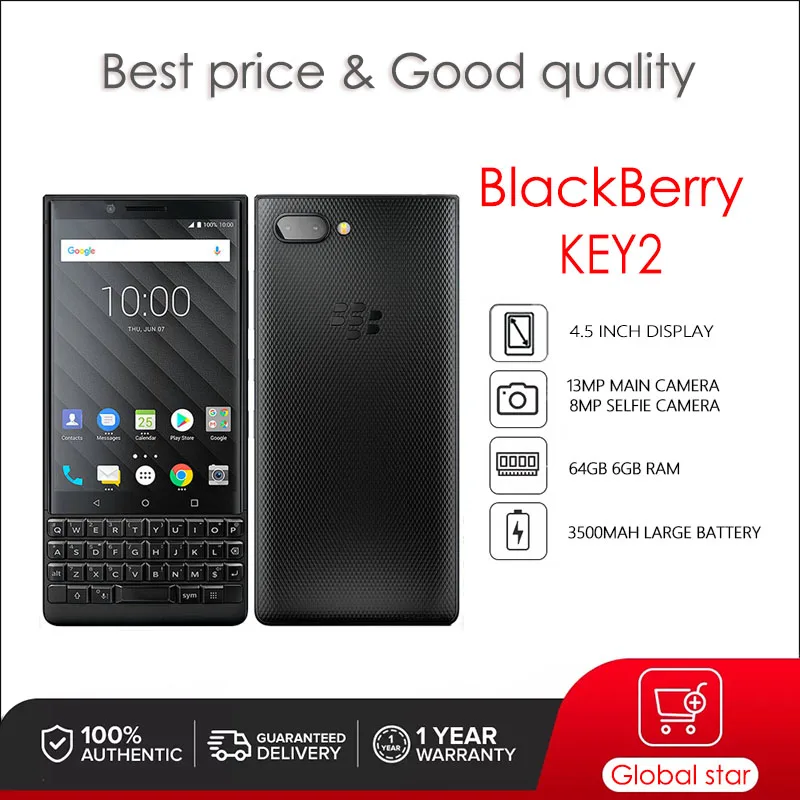 BlackBerry KEY2 Refurbished Original Unlocked Cellphone 64GB 6GB RAM 12MP Camera free shipping