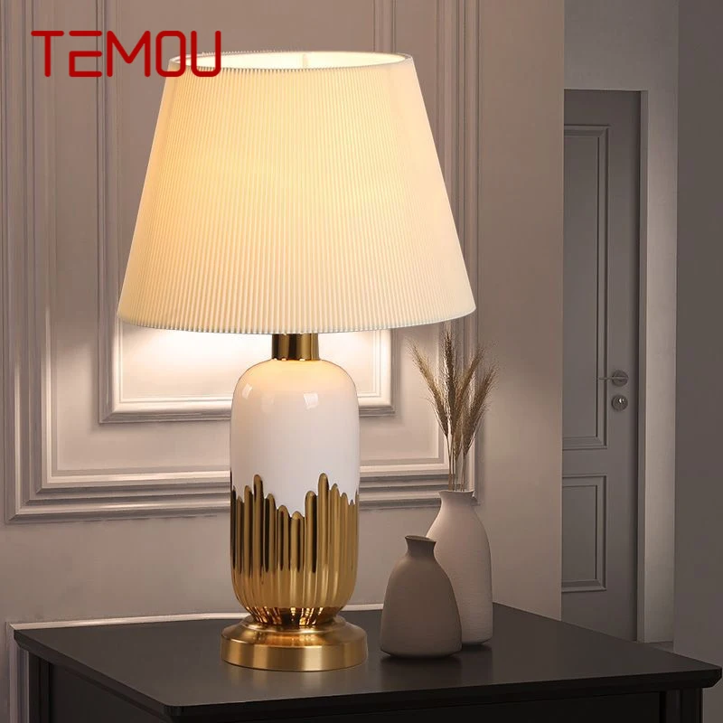 

TEMOU Modern Ceramic Table Lamp LED Simple Creative Green Nordic Bedside Desk Light for Home Living Room Bedroom Decor