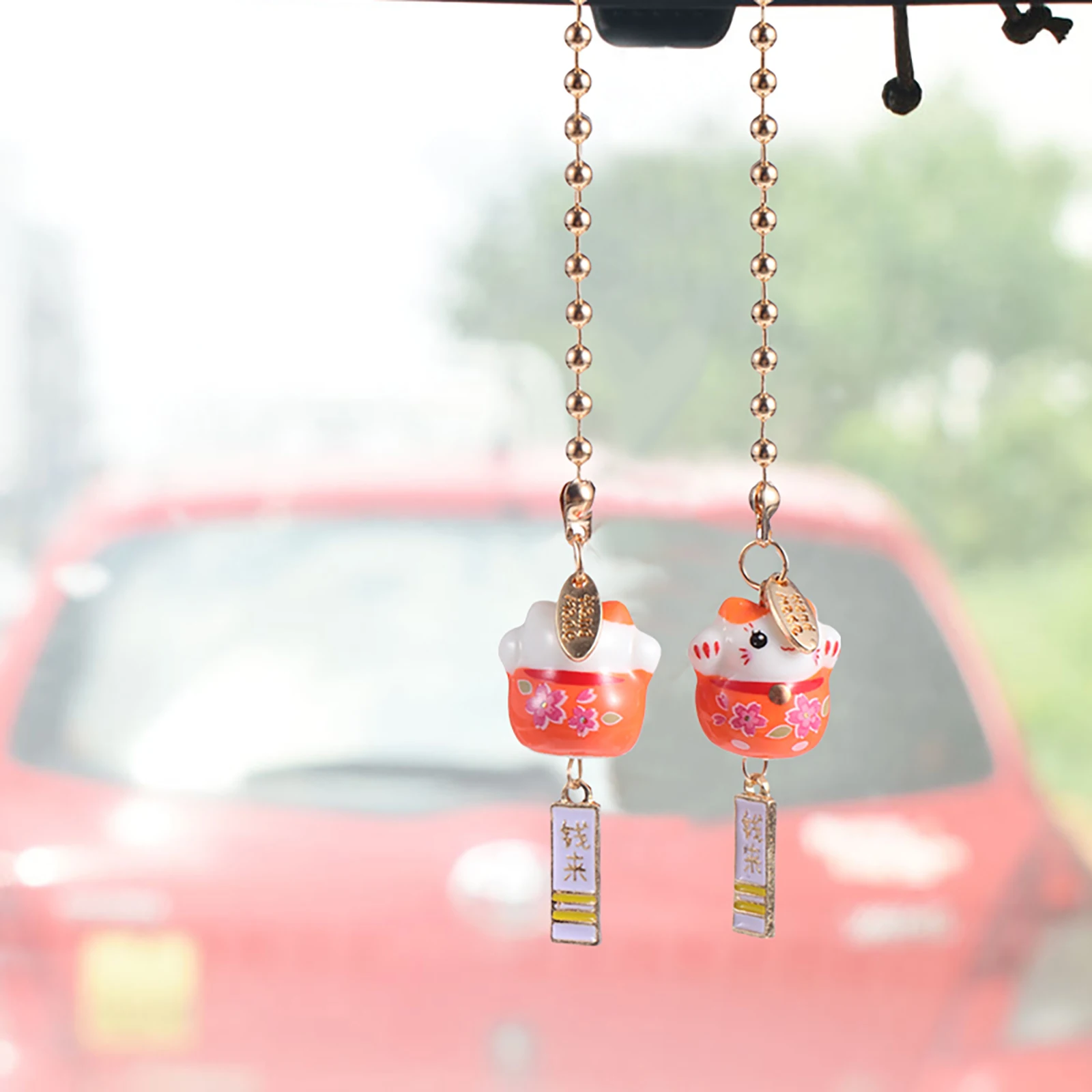 

Lucky Cat Pendant Car Dashboard Decor Accessories Funny Ornament Ceramics Rearview Cute