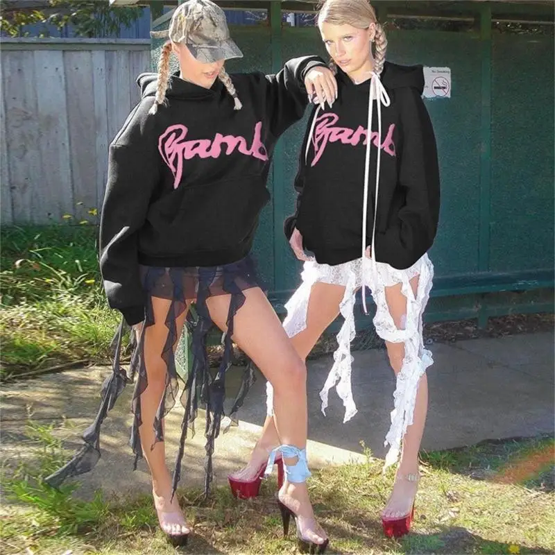 X5XA Cappotto maglione casual street Felpa a maniche lunghe vestibilità ampia con stampa lettere