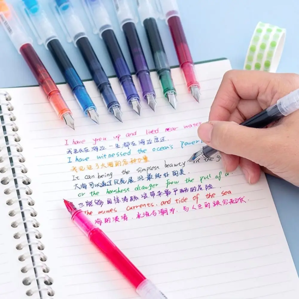 Large Capacity Fountain Pen F Nib Quick-Drying Writing Ink Pens 0.5mm Multi-Color Straight Liquid Pen School Supplies