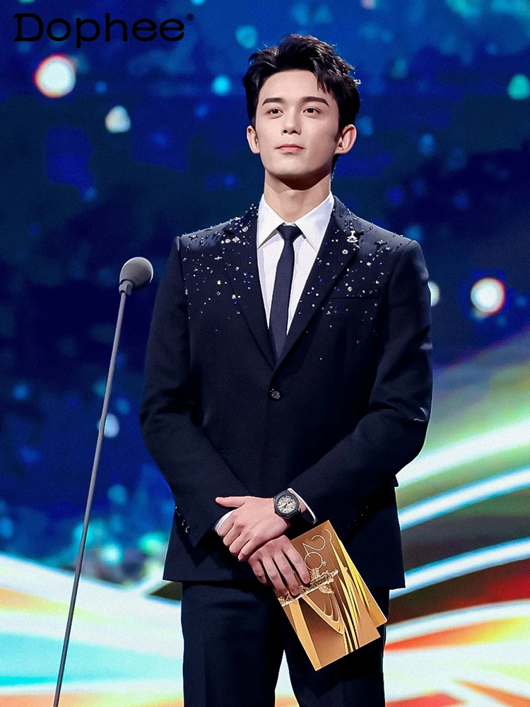 

Men's 2025 Autumn New Fashion Suit Jackets Men's Handmade Diamond-Studded Slim Fit Chic Blazers Stylish High-End Tailored Coats