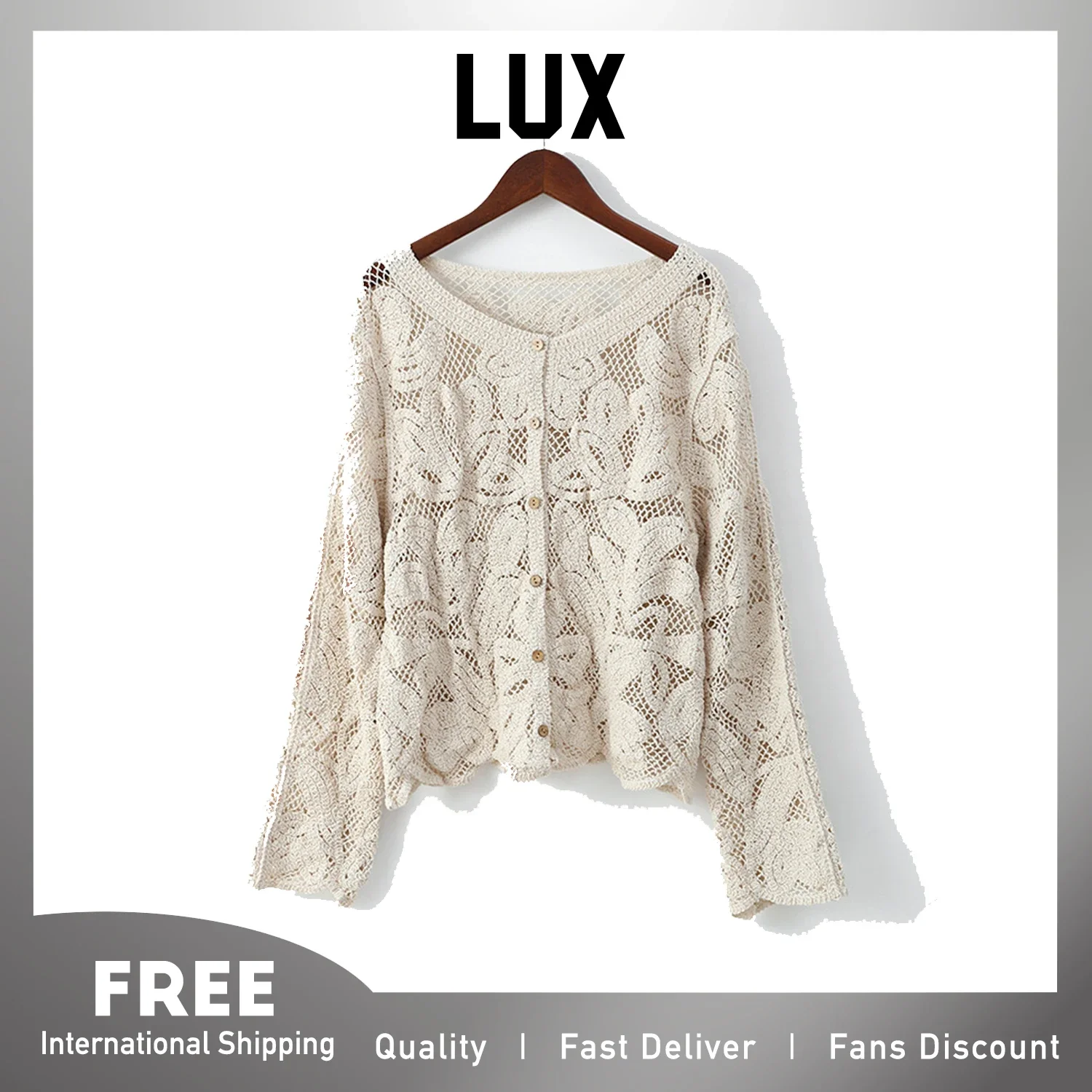 Lux Sexy Hollow Out Buttons Shirts for Women Vintage Single Breasted Long Sleeve Blouse Summer New FashionCommuting Streetwear