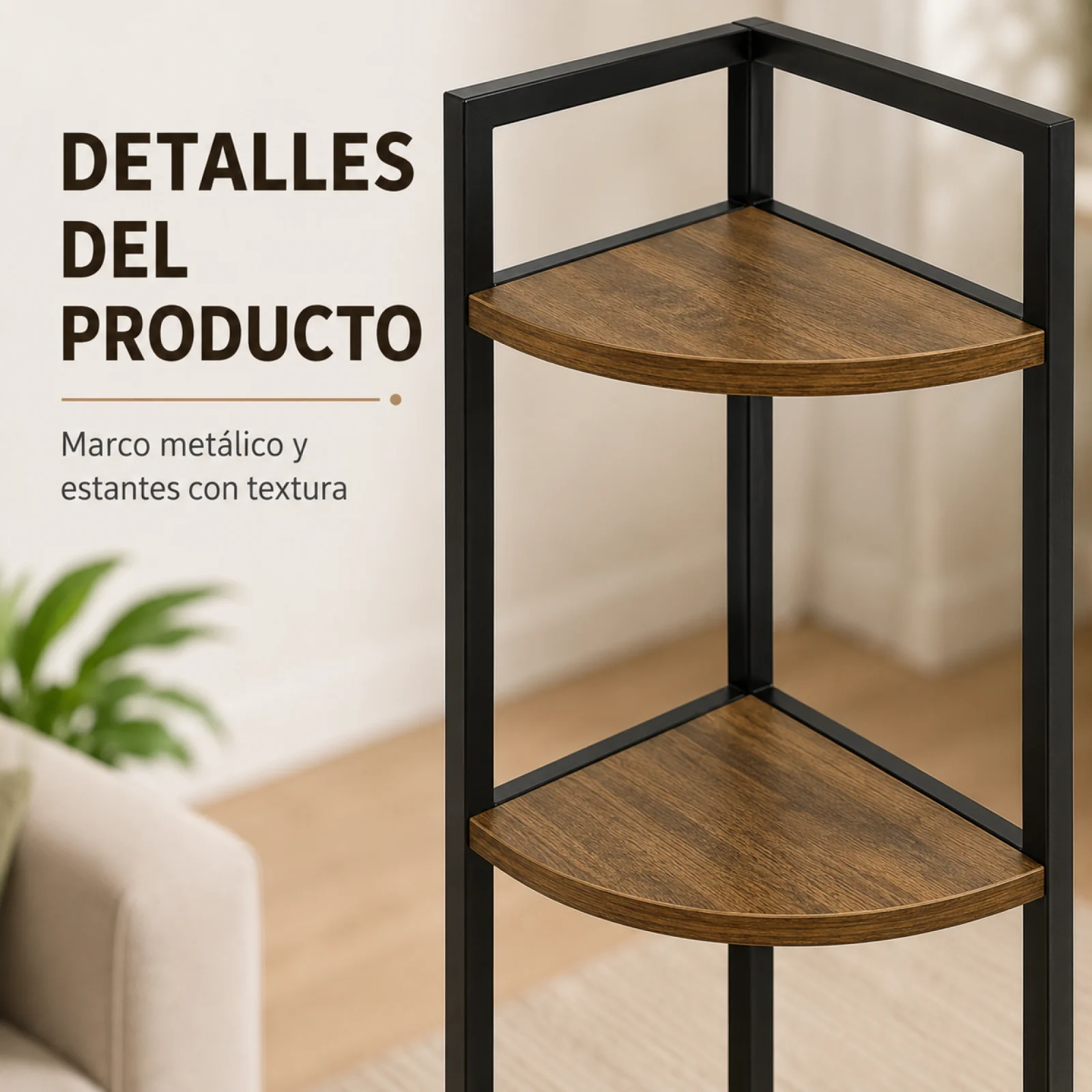 Fotografia 8: Estante de Canto de 3 Níveis para Armazenamento, Prateleira de Canto Industrial em MDF e Metal para Cozinha, Sala de Estar e Banheiro, Organizador Compacto 23,5x23,5x80cm