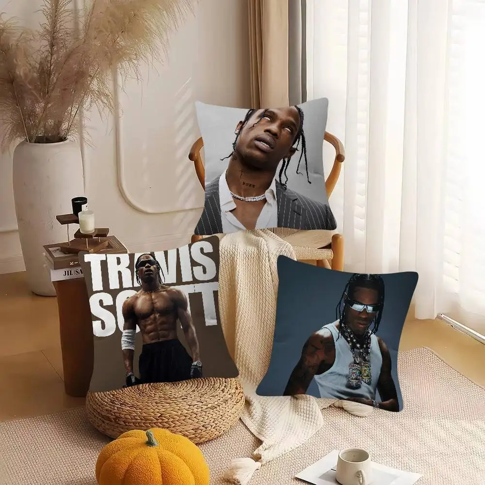 Singer Travis Scott Soft Comfortable Pillow Case Cartoon For Sofa Living Cat Room Home Office Retro Decor Protective Cover