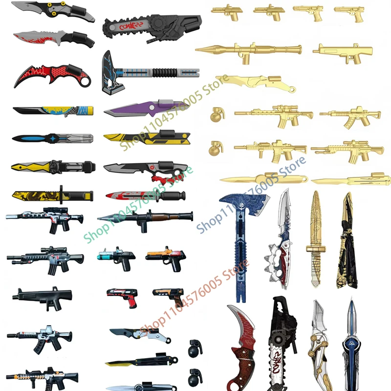 MOC Bausteine Mini Action Figure Zubehör Armbrust Blackhawk Camouflage Schild Flamme Schwert Chopper DIY Ziegel Spielzeug Geschenke – Detail 2