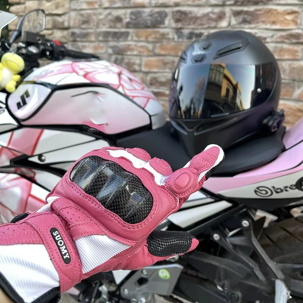 

Летние мотоциклетные кожаные перчатки Suomy, женские розовые перчатки из углеродного волокна с полным пальцем для мотоциклиста, мотокросса
