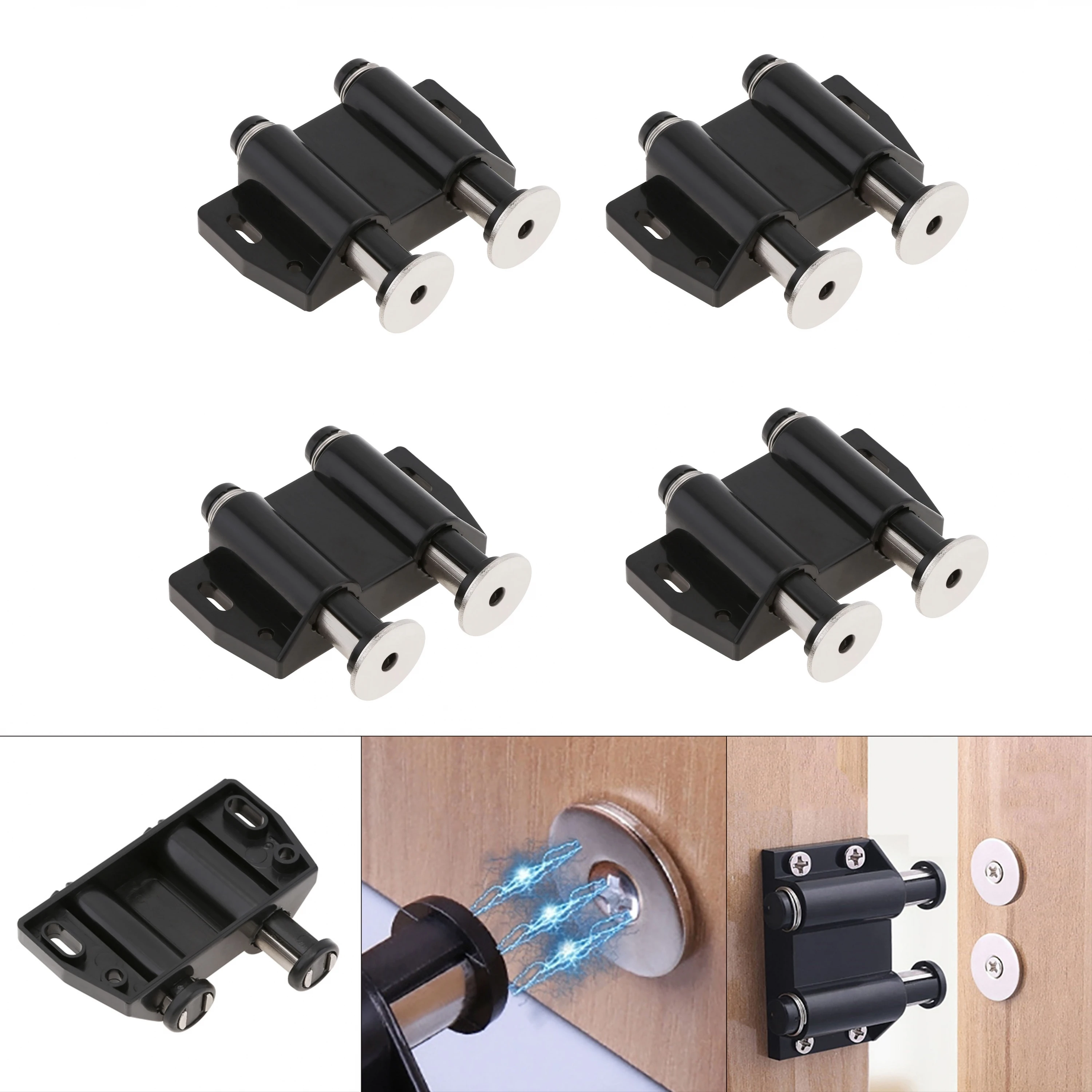 4pcs Pressed Double Round Head Magnetic Catch Push Touch Latch for Cabinet Closet Cupboard Push Release Opener Door Magnets