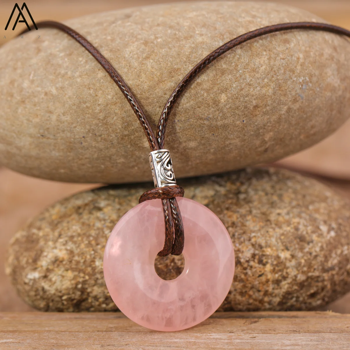 Healing Donut Kristall Anhänger Halskette Für Frauen Natürliche Amethyst Lapis Tiger Auge Stein Leder Halskette Mode Schmuck Bijoux – Detail 6