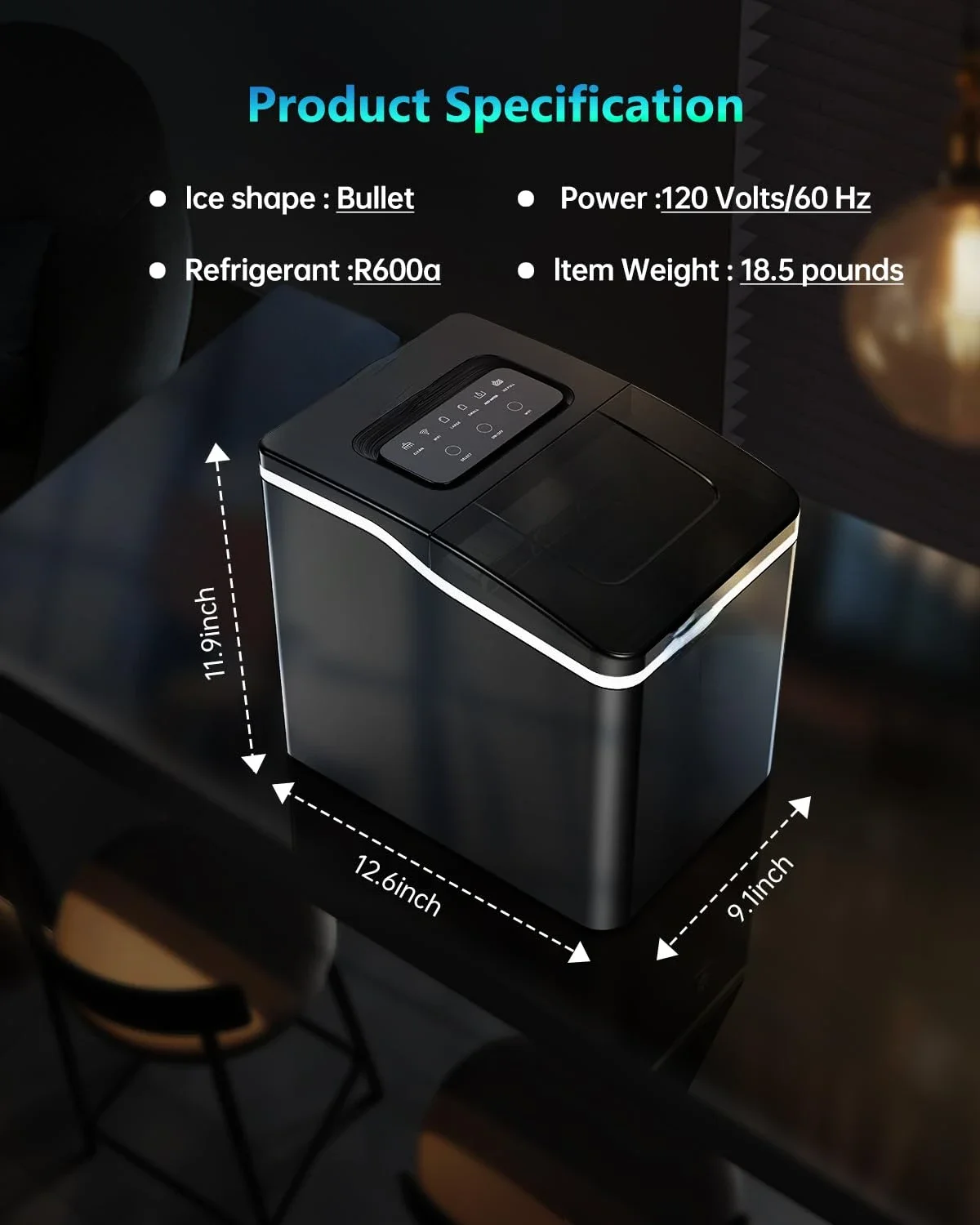 Efficiente macchina per il ghiaccio da banco intelligente con funzione autopulente, produce 9 cubetti di ghiaccio in soli 8 minuti, 26 libbre di ghiaccio in 24 Hou