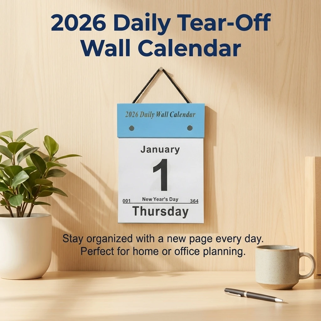 

Premium Paper Tear Off Wall Calendar 2026 Daily Page English Date Labels Minimalist Hanging Planner for Home Office Study