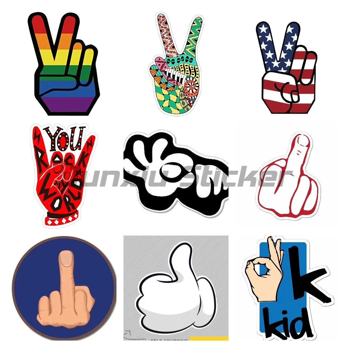 Interesting Peace Victory Gesture Middle Finger and Thumb Car Sticker Accessories KK Vinyl PVC Motorcycle Laptop Decal