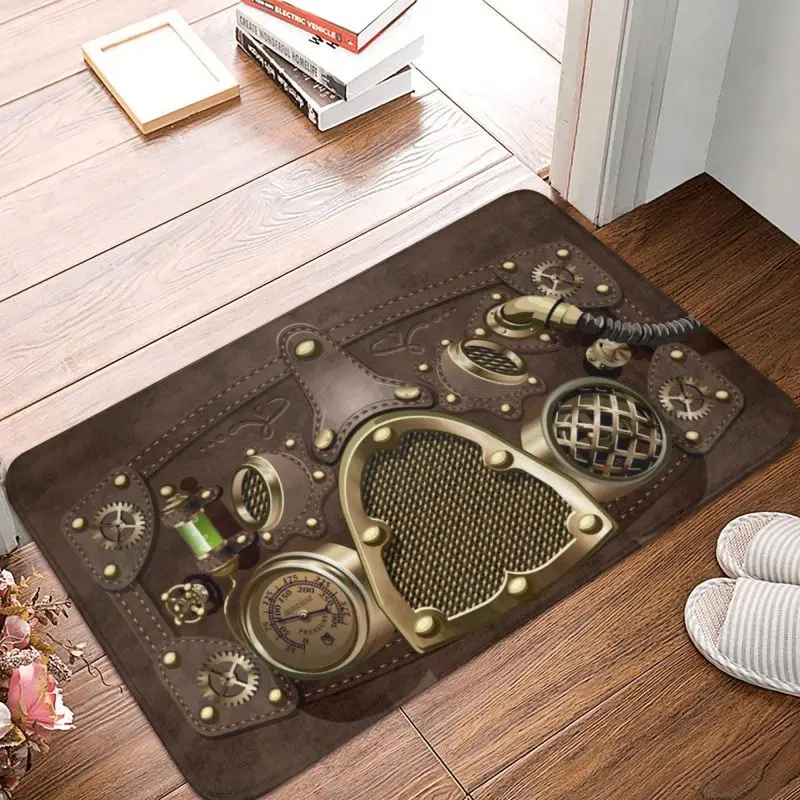 Steampunk Leather Floor Door Bath Kitchen Mats Anti-Slip Indoor Pilot Air Fighter Helmet Doormat Toilet Entrance Rug Carpet