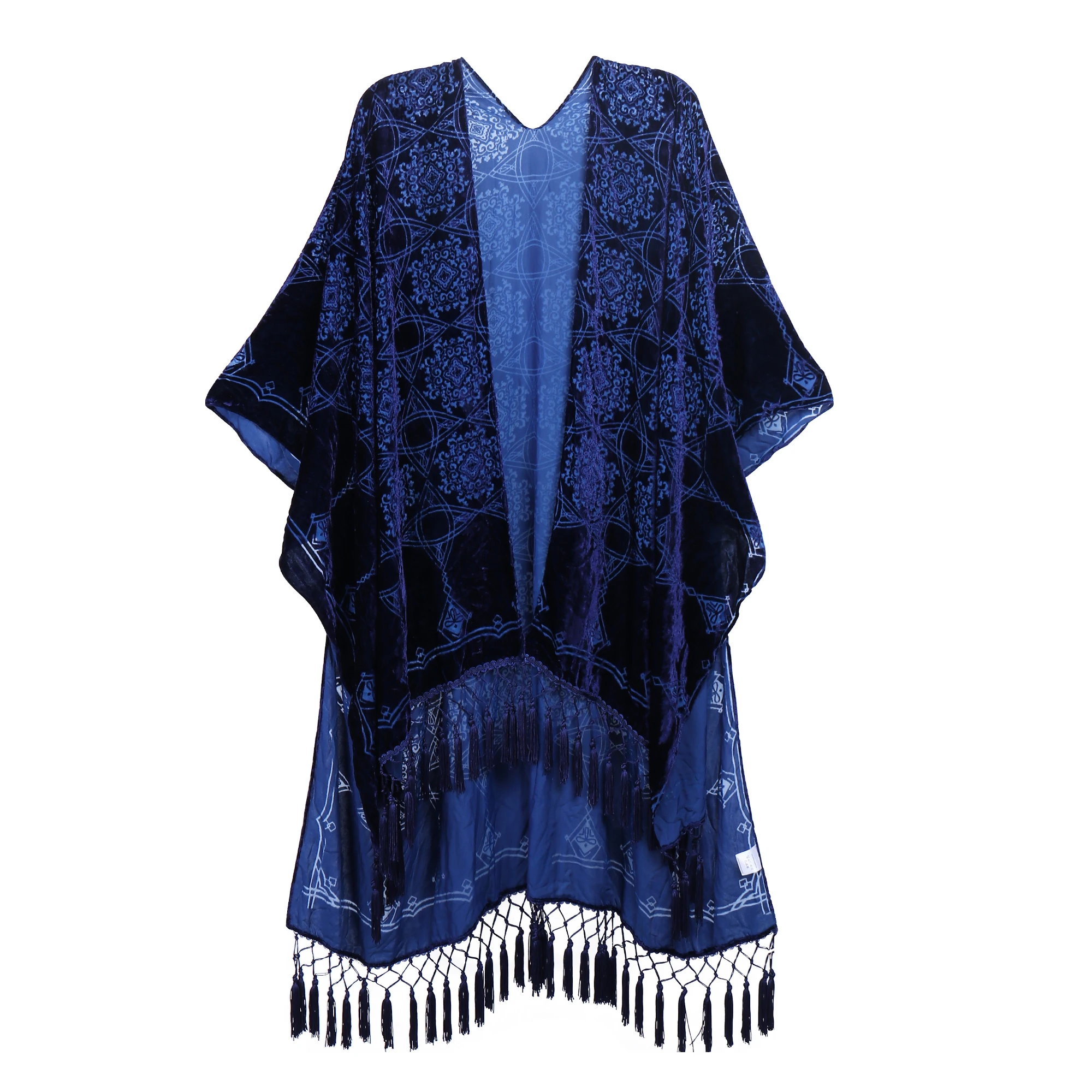 Wehello-kimono de terciopelo para mujer, cárdigan largo bohemio con borla, cubierta de playa, vacaciones, casual, chal,