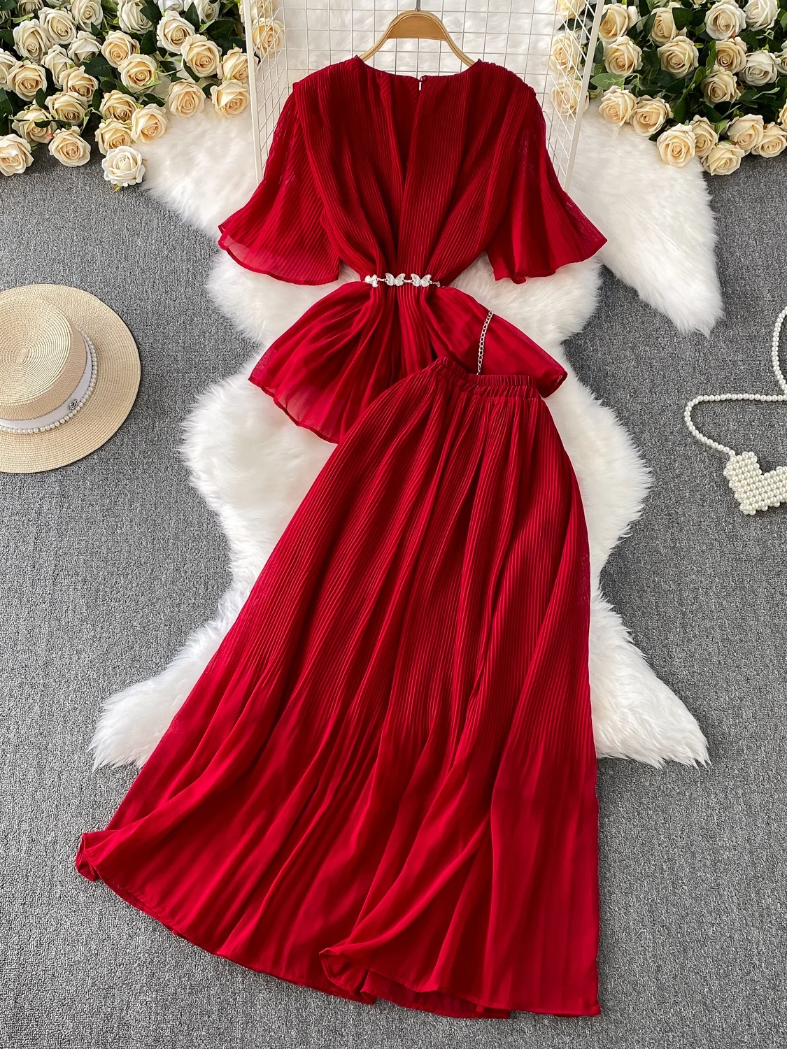 

High-End Ele Floral 3D Print Slimming High Waist Skirt And Top Set Bell Sve Midi Dr Student Work orm Faion Set