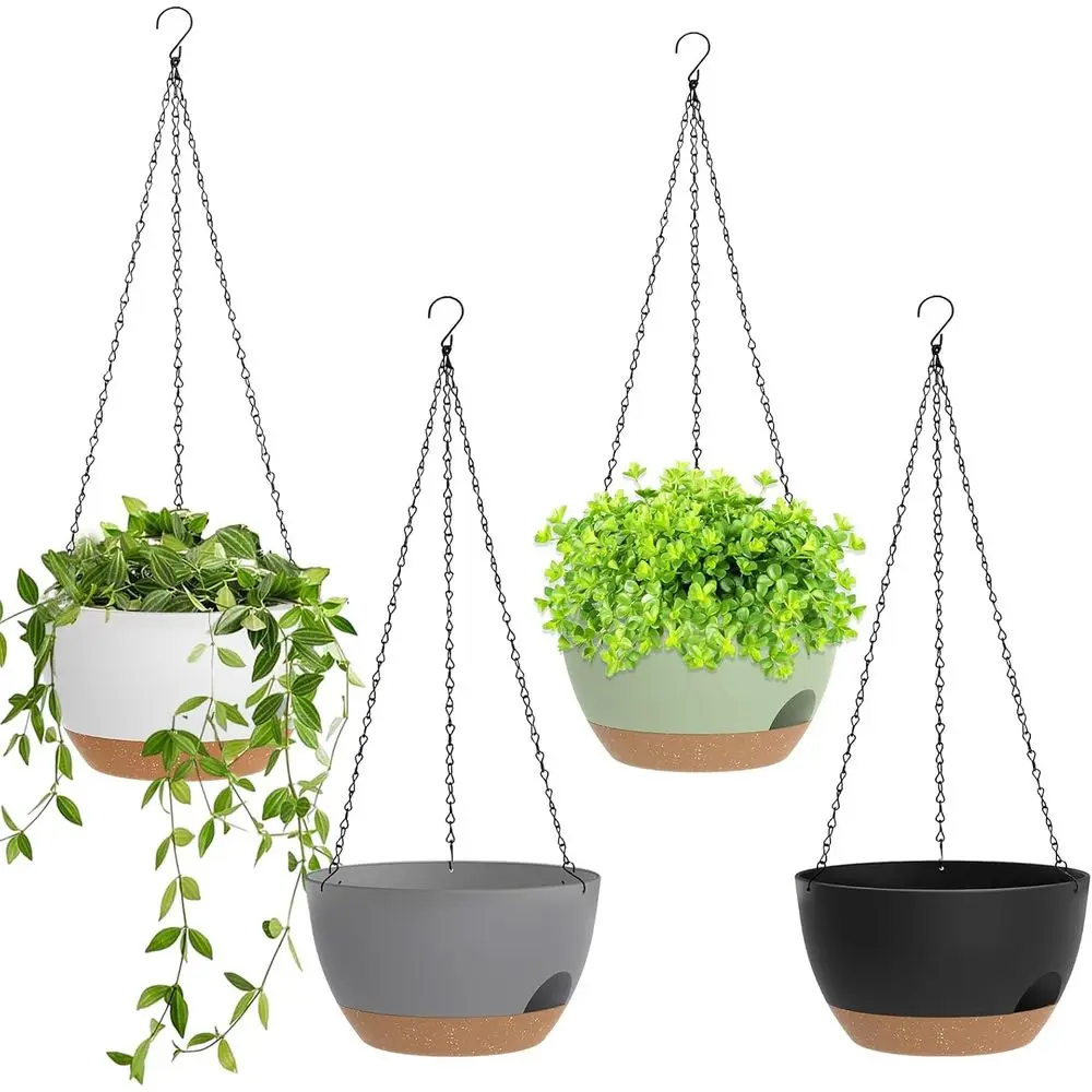 

4-Pack Plastic Hanging Planters with Drainage for Indoor/Outdoor Use