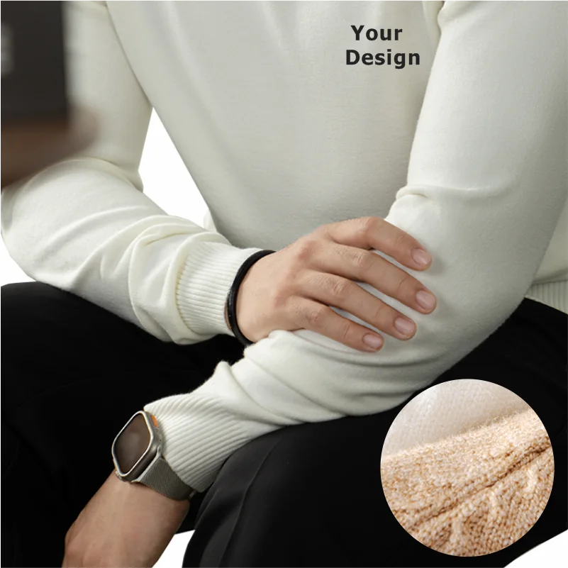 New Sweatwear Men Half Neck Solid Color Sweaters Round Neck Elastic Pullovers Warm Autumn Knitted Sweater Customize Your Design