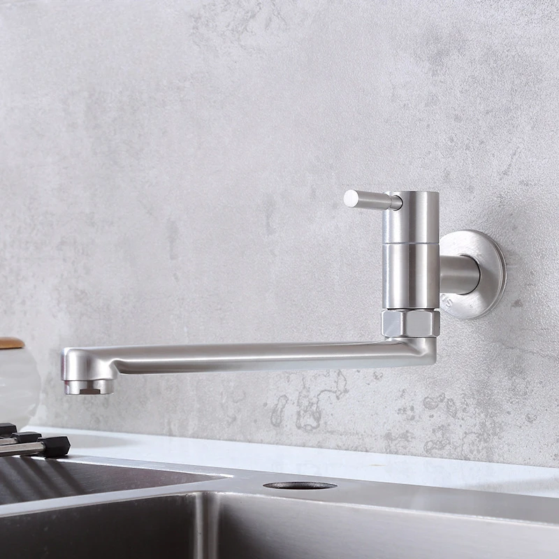 

304 Stainless Steel In Wall Single Cold Swing Kitchen Faucets Single Water Mop Pool Laundry Sink Faucet Brushed Nickel