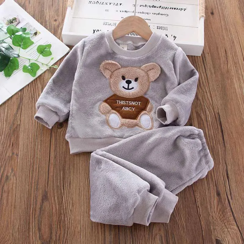 Children\'s Bear Set Boy Round Neck Long Sleeve Suit Autumn Winter New Girl Warm Fashion Casual Comfortable 2 Pieces 12M-6 Years