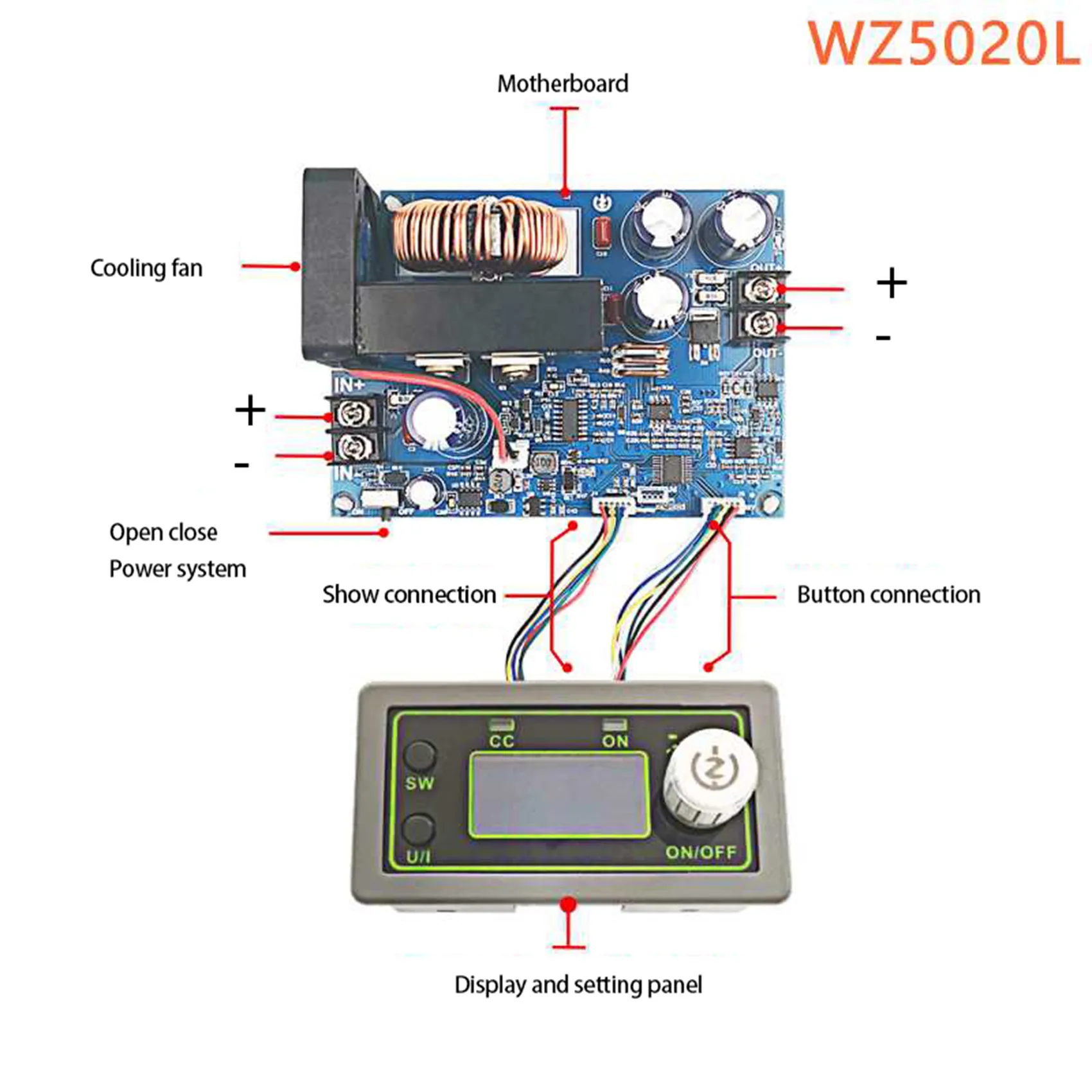 2x wz5020l 20a 1000w dc buck conversor cc cv step-down módulo de alimentação tensão ajustável fonte de alimentação regulada-novo