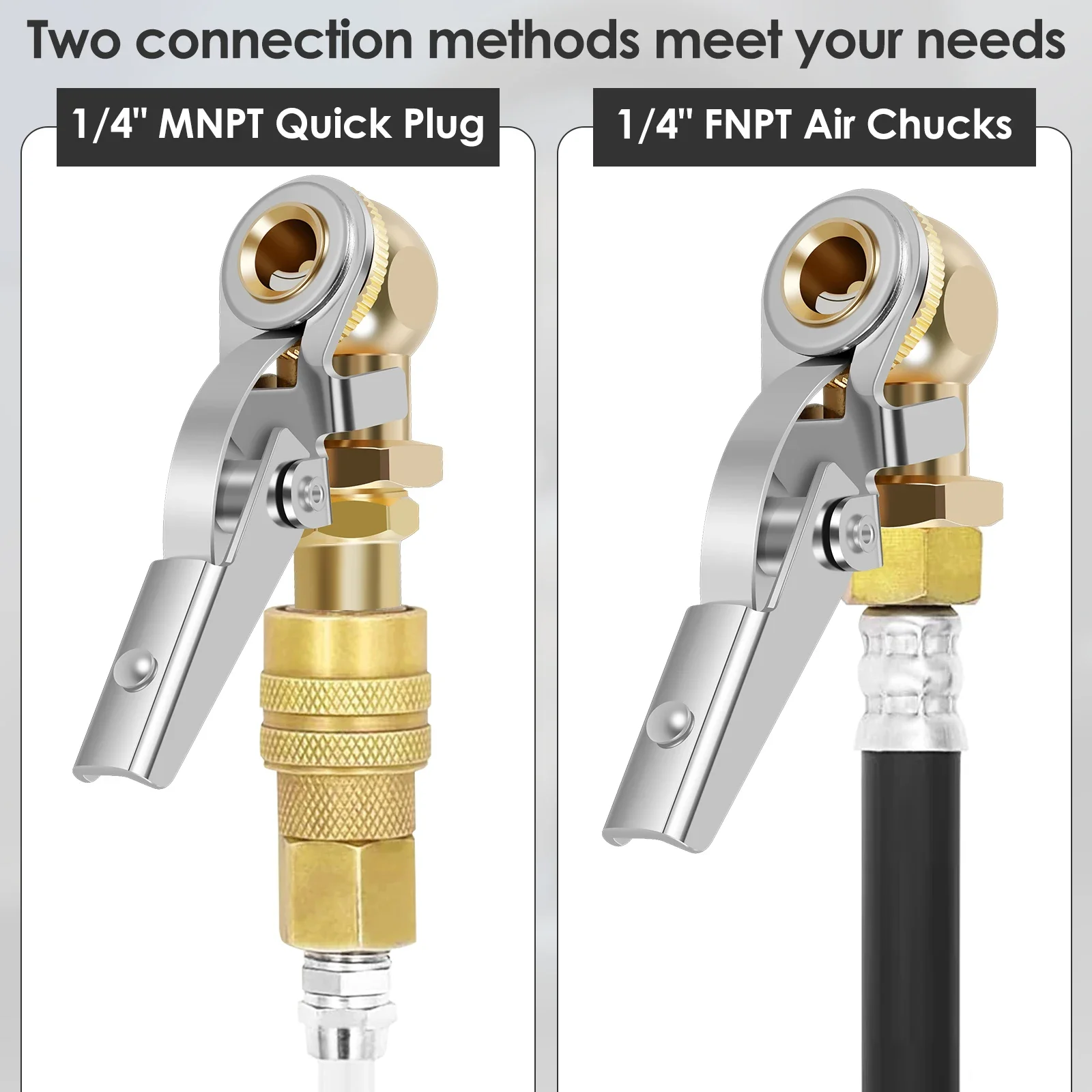 2Pcs Car Air Pump Nozzle Adapter 1/4inch FNPT Tire Air Chucks Car Inflator Valve Connector Clamp Car Inflator Valve Connector