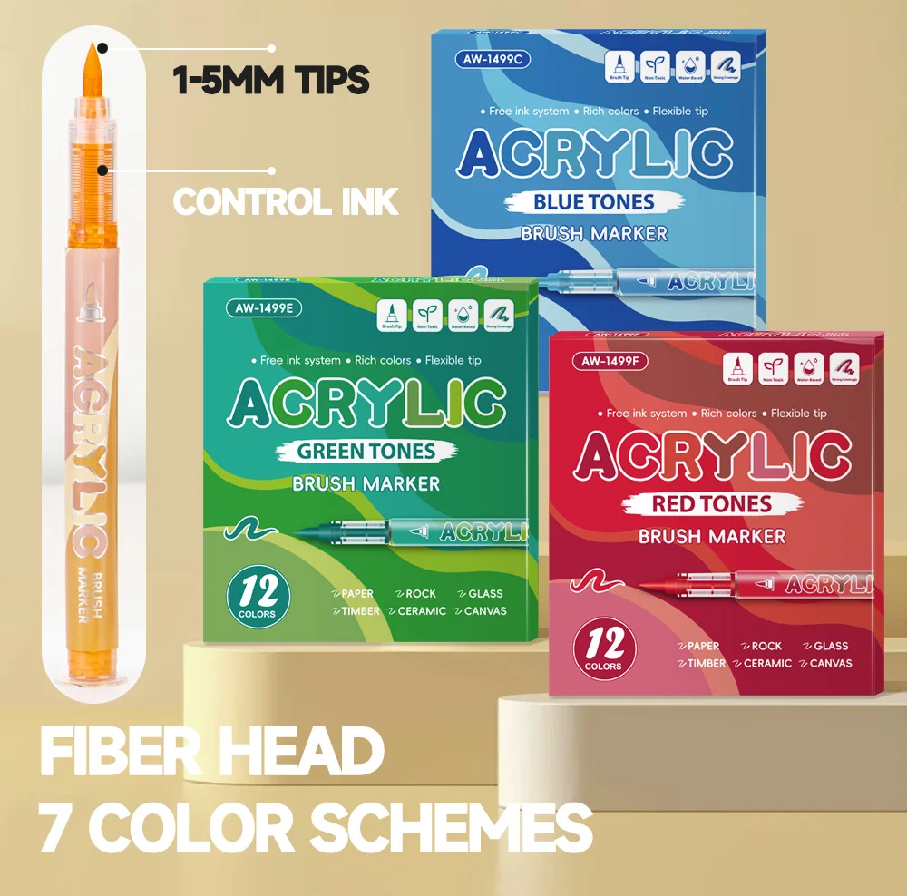 12 Colors Acrylic Markers Soft Pen Tip Contain 2 Pcs Erasable Pen for Painting Drawing DIY CD Stone Wood for Gift Art Supplies