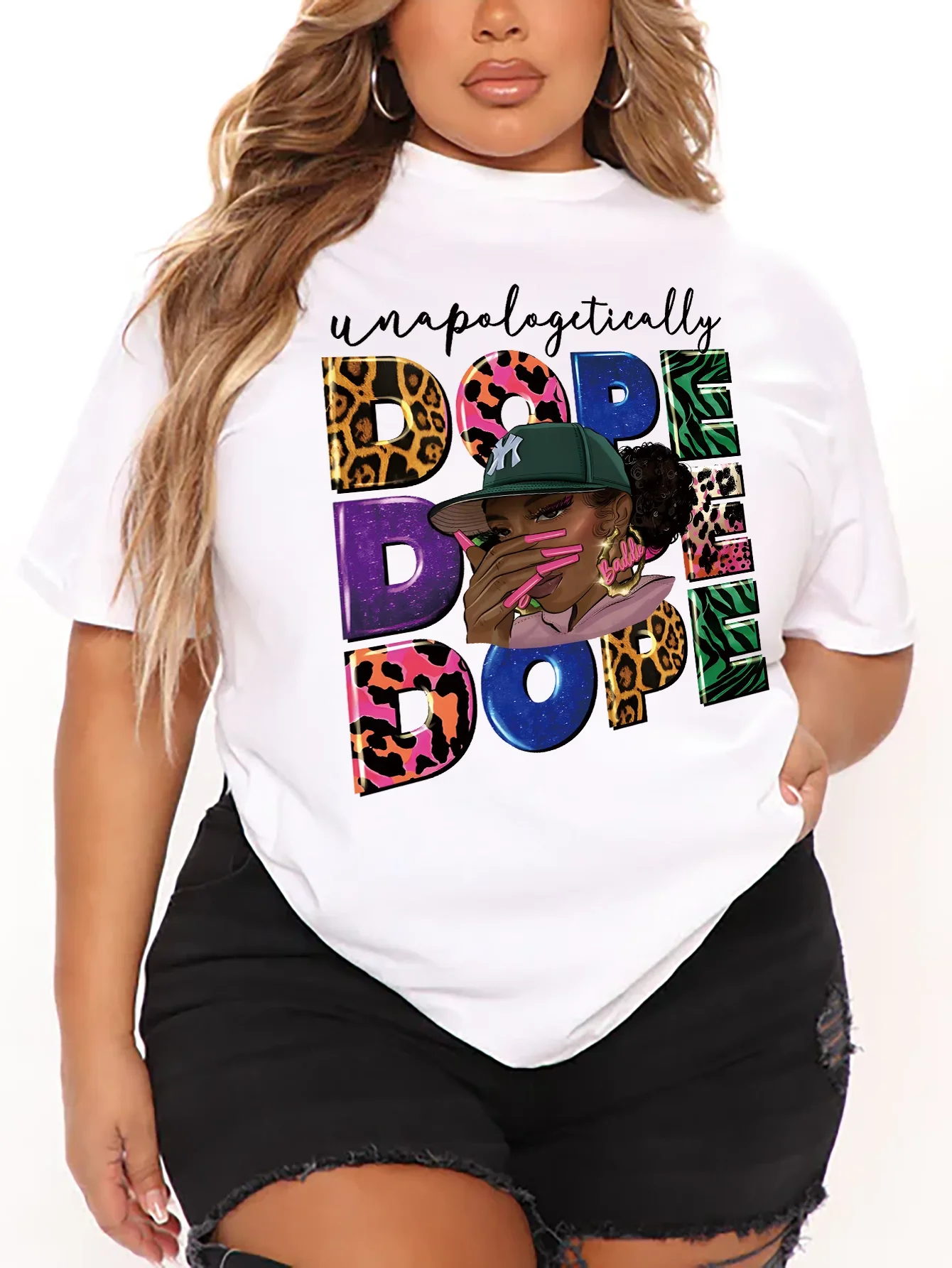 Plus Size Women's Summer Casual Short-sleeved 7 Color O-Neck T-shirt Printed Graphics Avatar Letters Nope Plus Size T-shirt