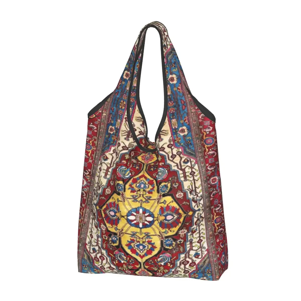 

Recycling Bohemian Floral Persian Silk Rug Shopping Bag Women Tote Bag Portable Antique Ethnic Kilim Grocery Shopper Bags