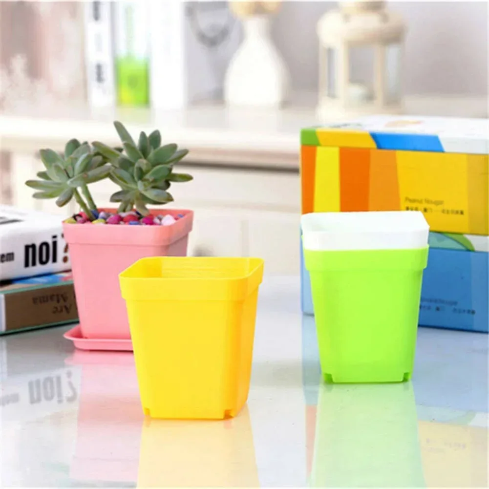 

10Pcs Plastic Multicolor Mini Green Plants Flowerpot with Tray Garden Home Decor Mini Flowerpots Planters