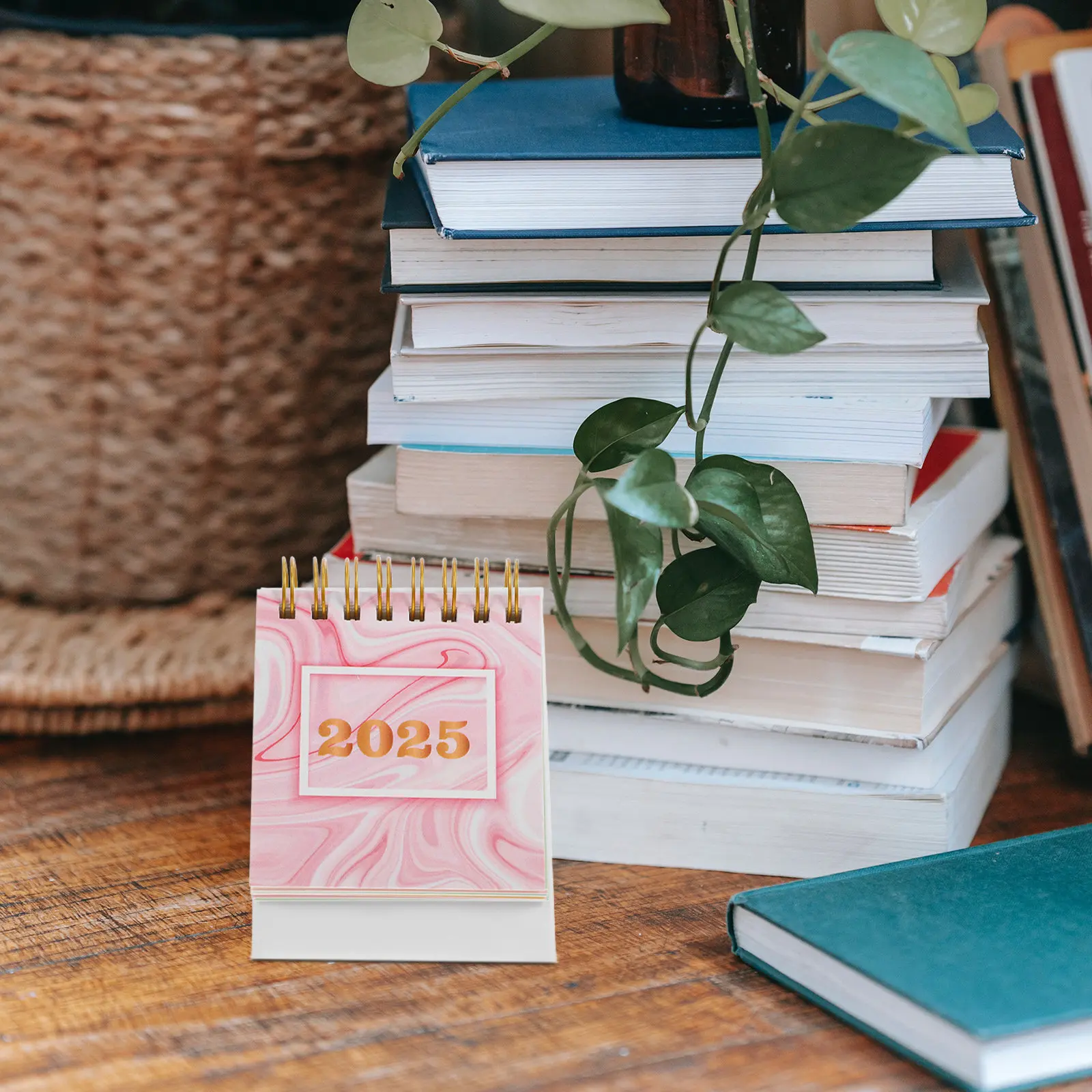 

2025 Mini Desk Calendar Standing Tabletop Calendar Traditional Chinese Lunar Year Planner Sleek Modern Office Organizer