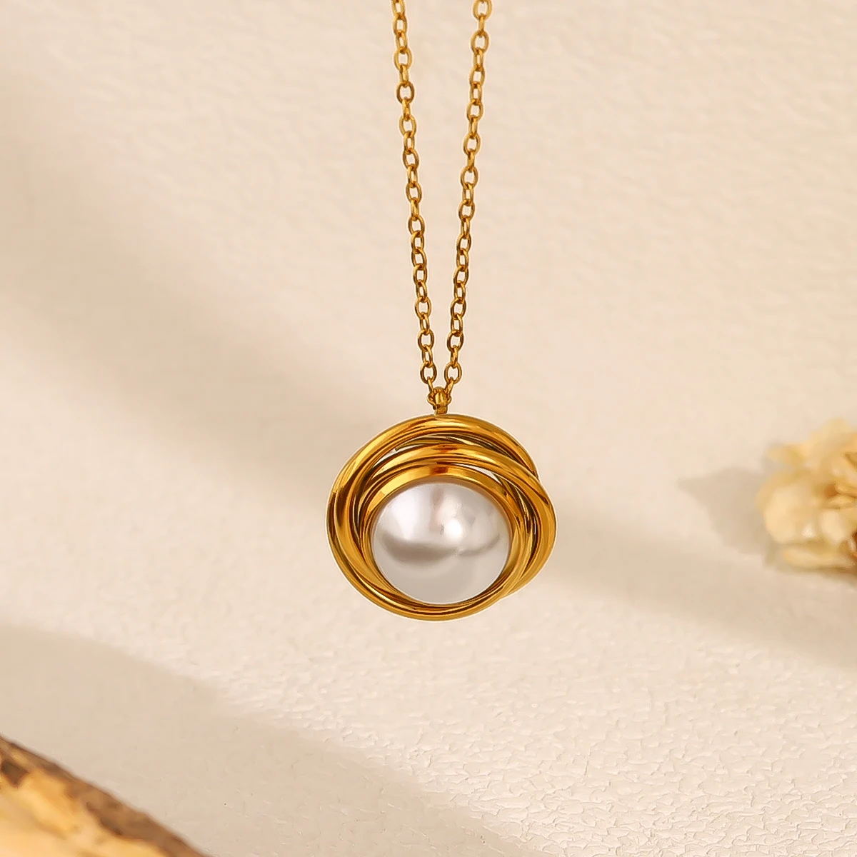 

WILD & FREE Luxury Stainless Steel Pearl Pendant for Women Vintage 18K Gold Plated Tarnish Free Trendy Jewelry