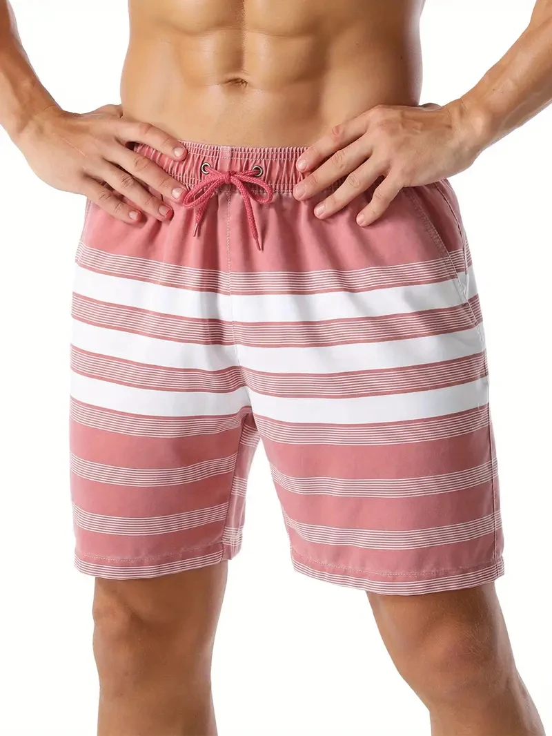 بسيطة مخطط الرسم شورتات للبحر للرجال الصيف عارضة ارتداء اليومي 3D المطبوعة السراويل القصيرة فضفاضة تنفس بارد السباحة جذوع