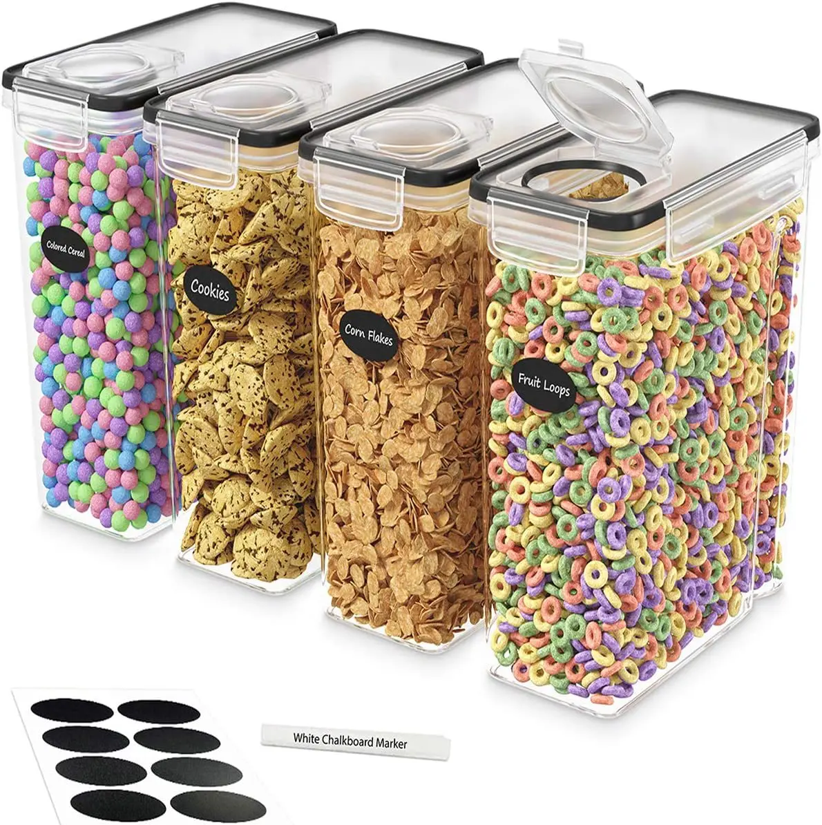 4-Piece Set of Large Airtight Rice Storage Containers Easy Pour Lids for Cereal and Food Storage Organizers