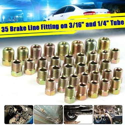 35pcs Brake Line Fitting Nuts Kit For Inverted Flares On 3/16 And 1/4 Tube Iron Plating Zinc Nuts Kit