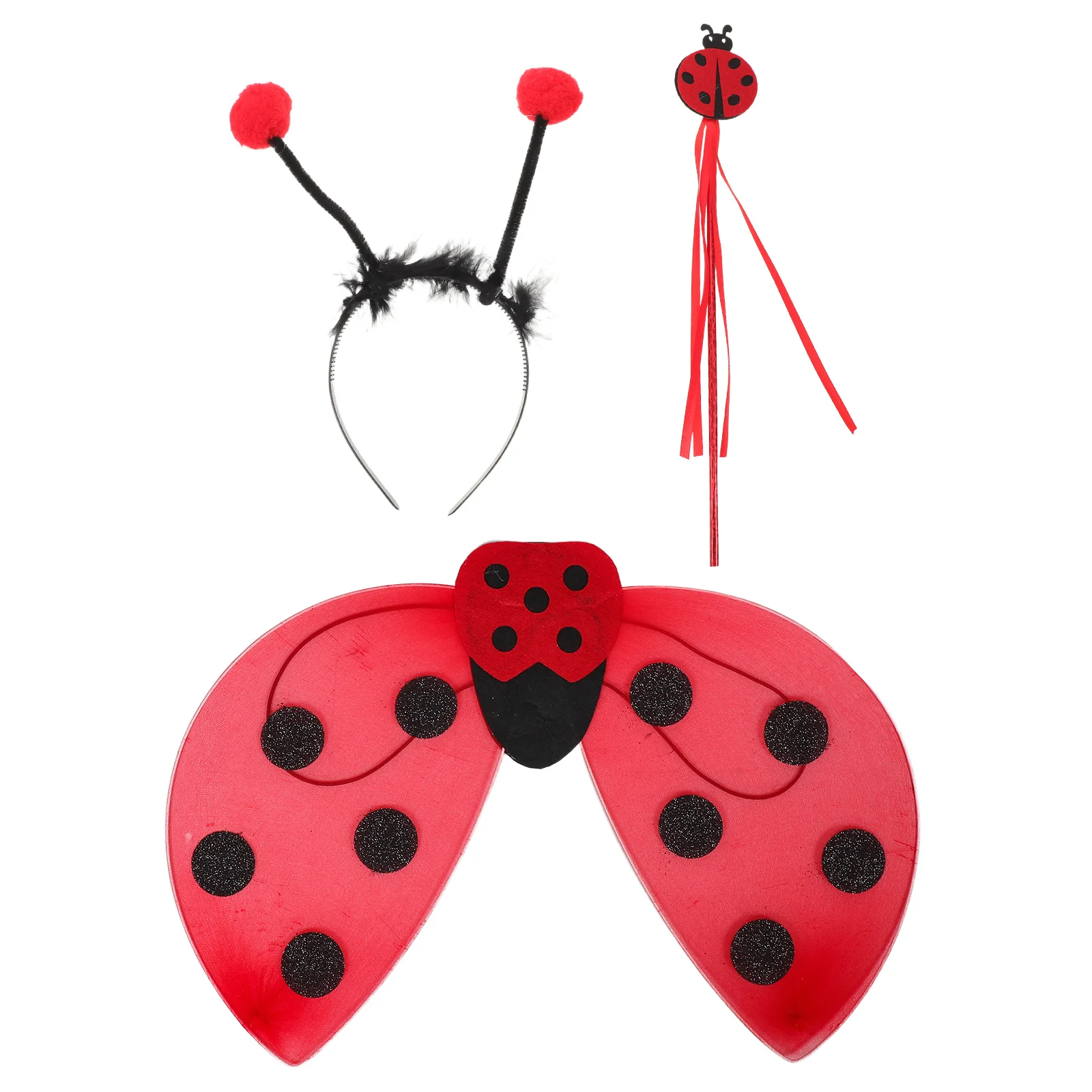 

1Set Ladybug Wings Costume Set Red Insect Wings Fairy Wand Antenna Headband Toddler Halloween Carnival Cosplay Props
