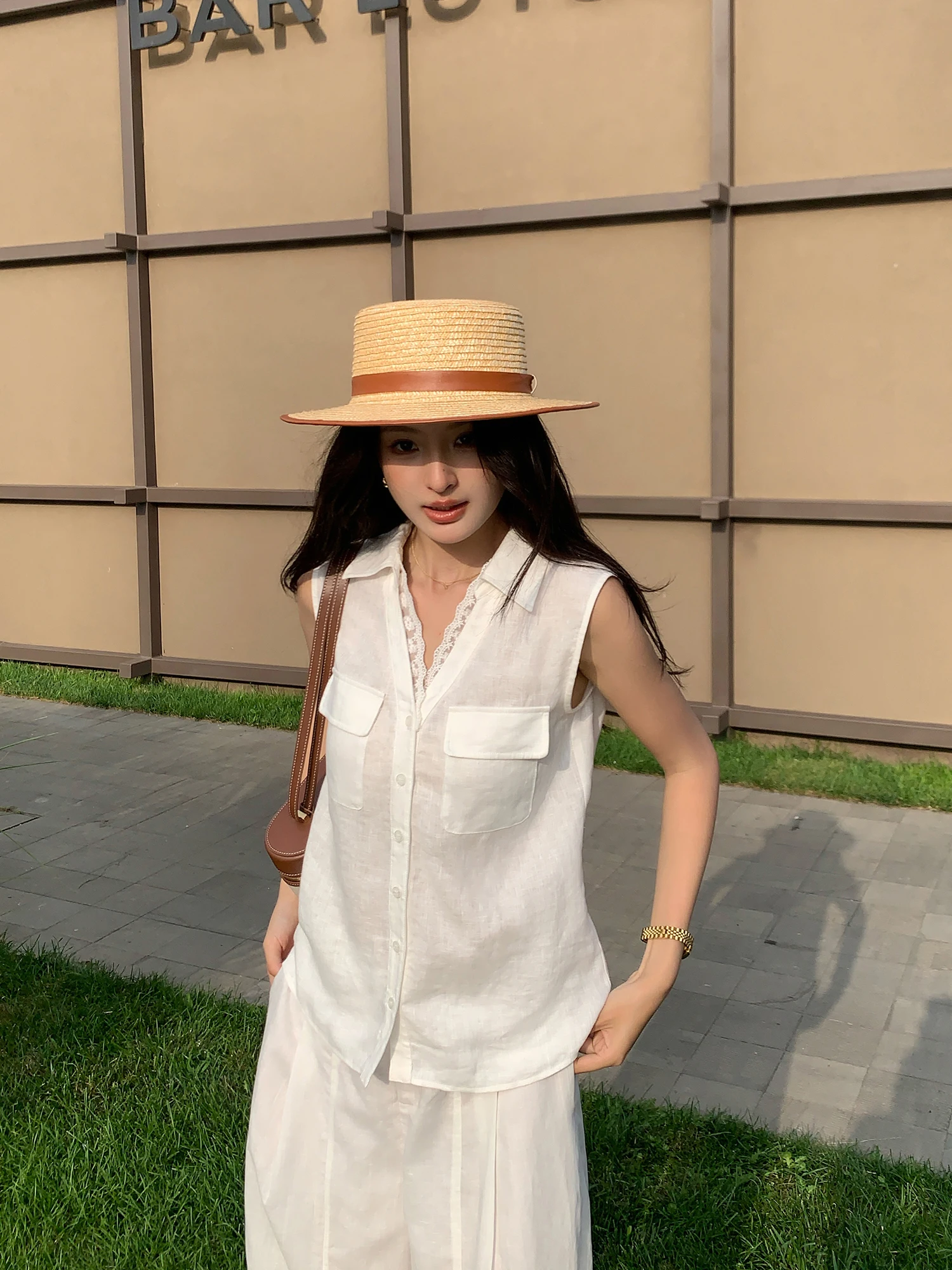 

Женский дизайнерский льняной топ Pusumede Oxygen Sense с V-образным вырезом, дышащий, свободного кроя, летний