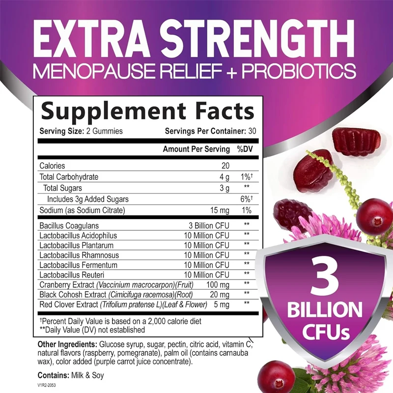 Women's menopausal probiotic gummies, 3 billion colony units, night sweats, emotional fluctuations -60 gummies