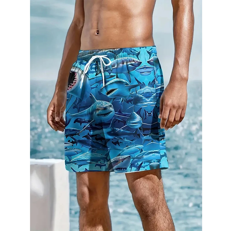 Fashion Shark Pattern Beach Shorts For Men Fashion Summer Cool 3D Print Swim Trunks Loose Streetwear Hip Hop Short Pants