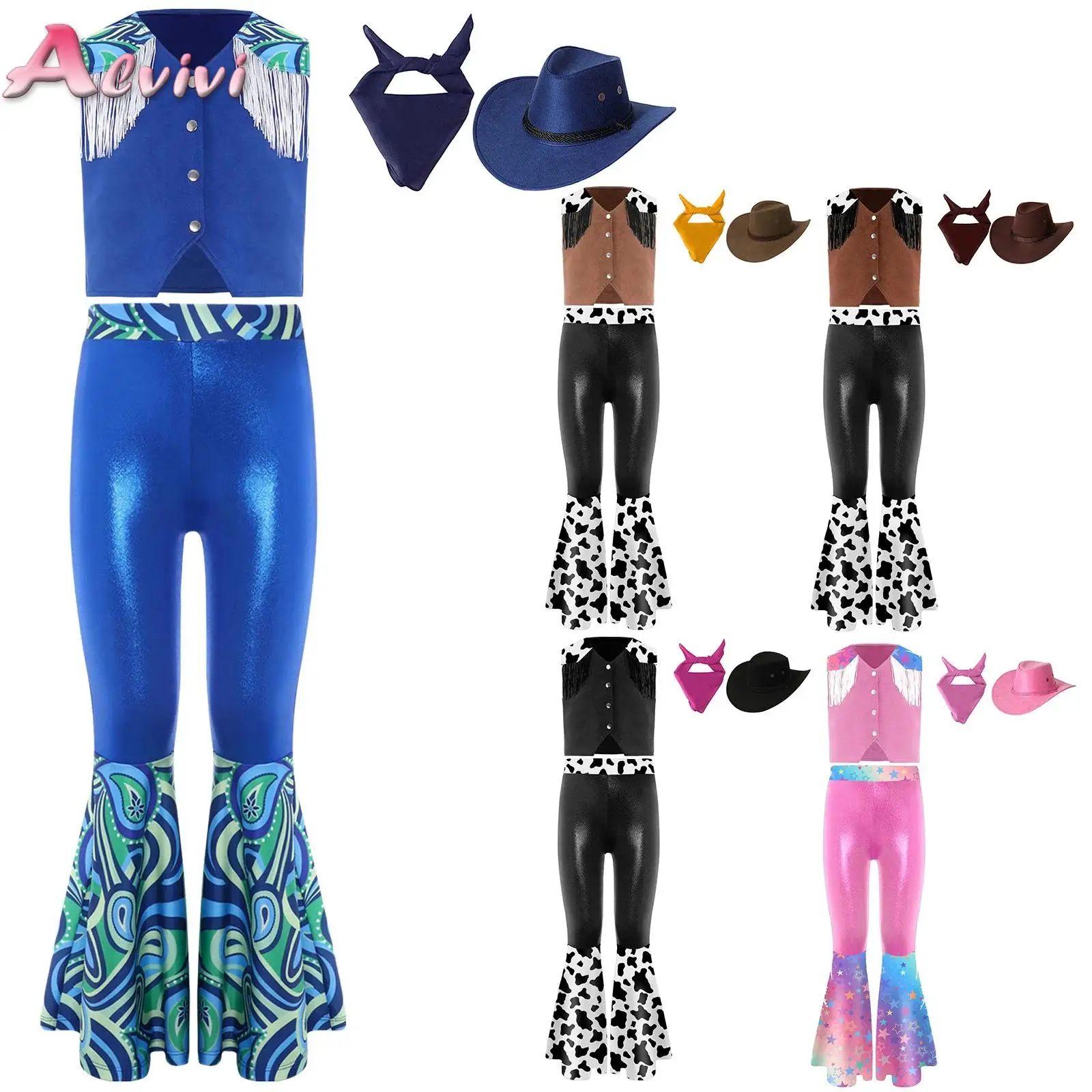 

Kids Girls Boys Cowboy Costume Dresses Children Western Cowgirl Costumes Carnival Purim Cosplay Halloween Event Party Dress Up