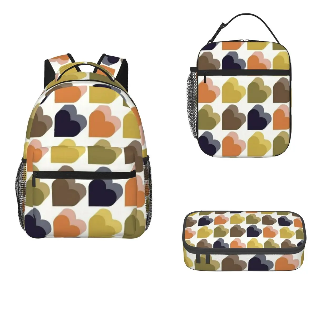 Orla Kiely Colorful Love Hearts Multi Backpacks Bookbag Students School Bags Cartoon Rucksack Lunch Bag Pen Bag Three-Piece Set