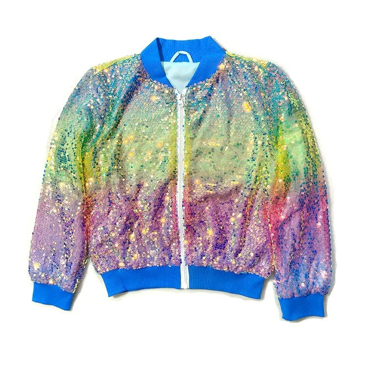 Fashion Hot Girls Sequin Bomber Jacket With Pockets Zipper Long Sleeve Sparkle Baseball Jackets For Kids 5 6 7 8 9 10 Years