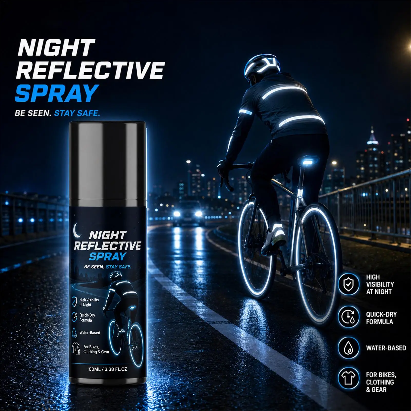 Reflective Spray Paint Clear Quick Dry High Visibility Safety for Bike Car Helmet Cycling Outdoor Night Glow Fluorescent Paint