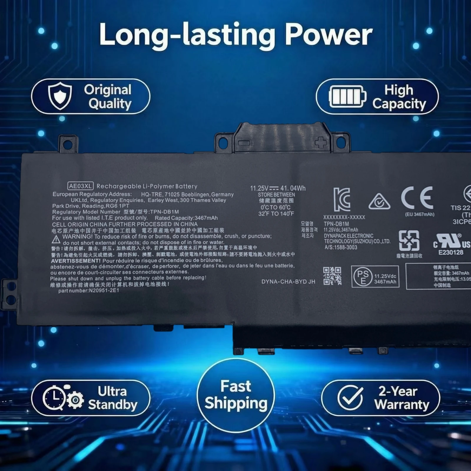 Original AE03XL Battery for HP 240 245 250 255 256 G10 14-EP 14-EM 15-FD 15Z-FC 14Z-EM TPN-Q286 Q287 I141 HSTNN-OB3E N21969-005