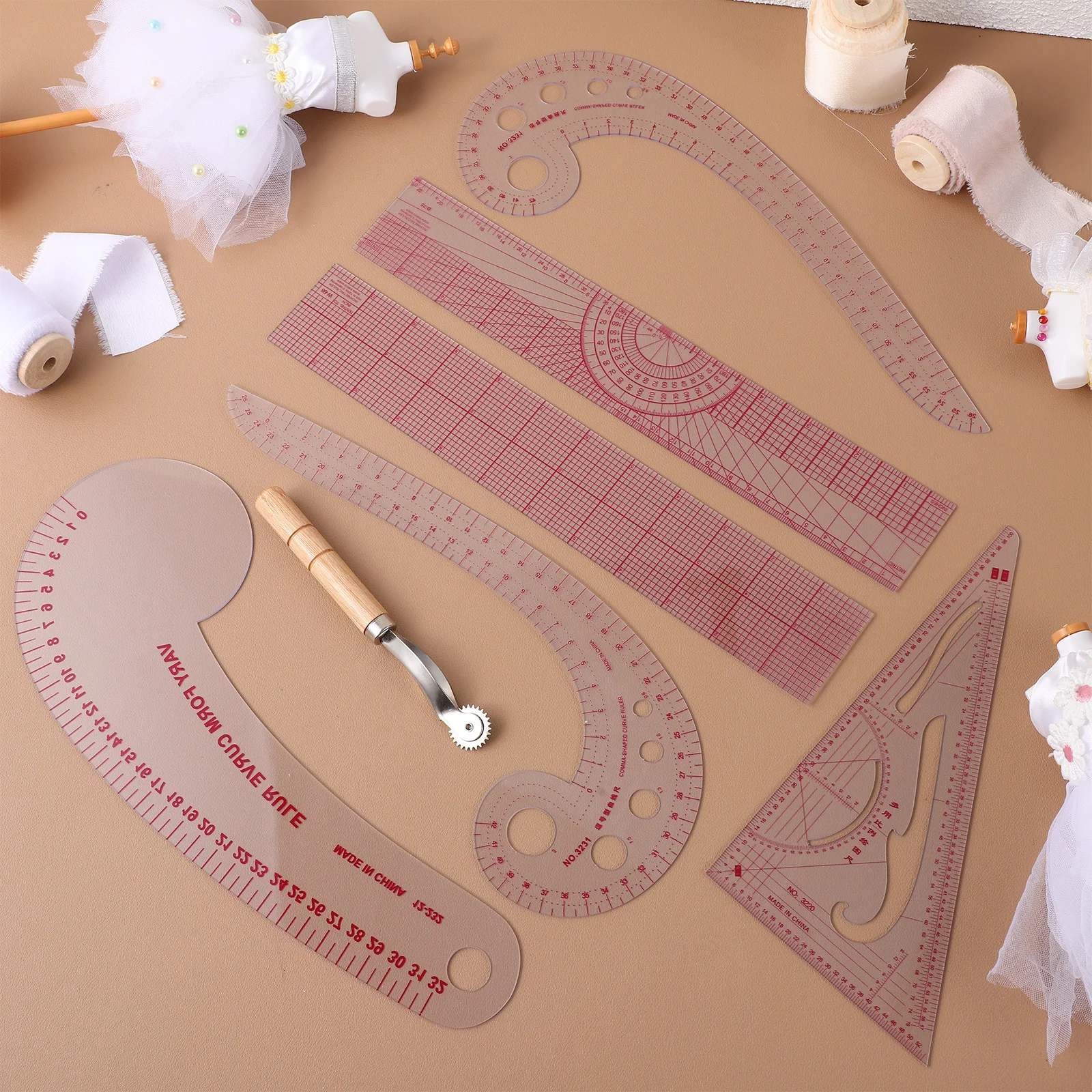 Juego de reglas de costura, escala transparente, curva francesa de plástico, herramientas para acolchar dobladillo de corte de tela Flexible y ligero, 1 Juego