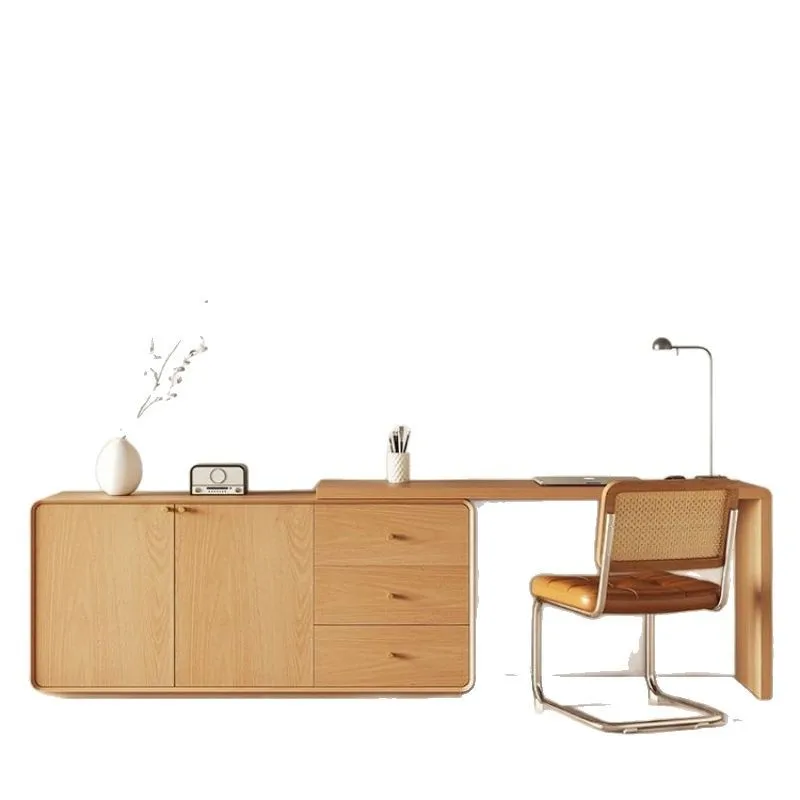 

Premium bedroom retro rattan dresser solid wood integrated American l-shaped table