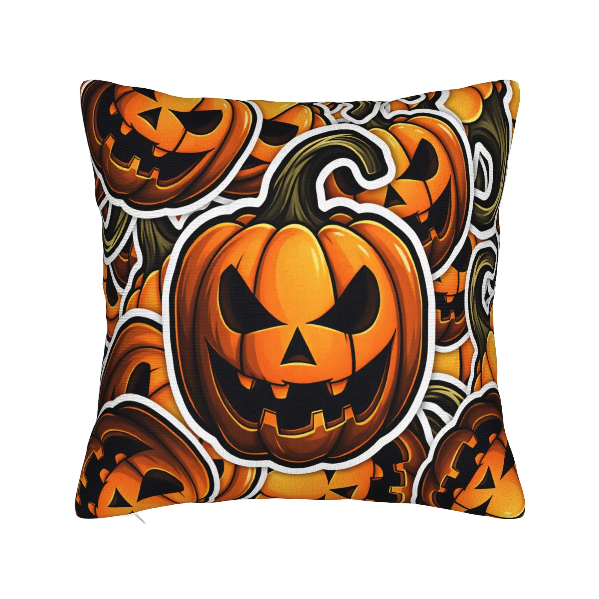 Cartoon Jack O Lantern Sticker Dense Seamless Pattern Pillow Cover  Vintage Pillow Case For Living Room Bed Pillowcases Gift